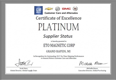 Platinum Supplier Status for ETO MAGNETIC USA
